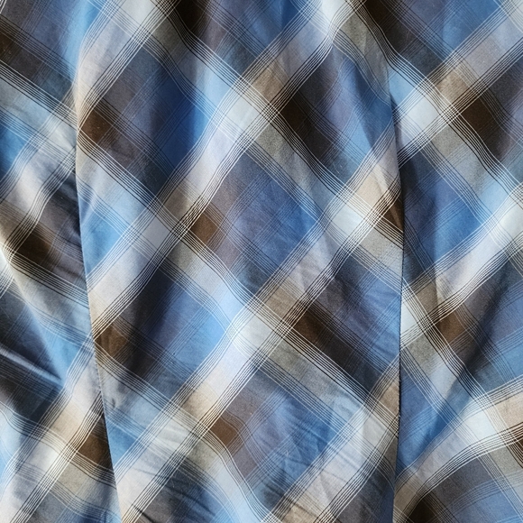 NEW YORK & COMPANY Stretch Blue Navy Plaid Button Up Short Sleeve Blouse Size XS - Picture 14 of 17